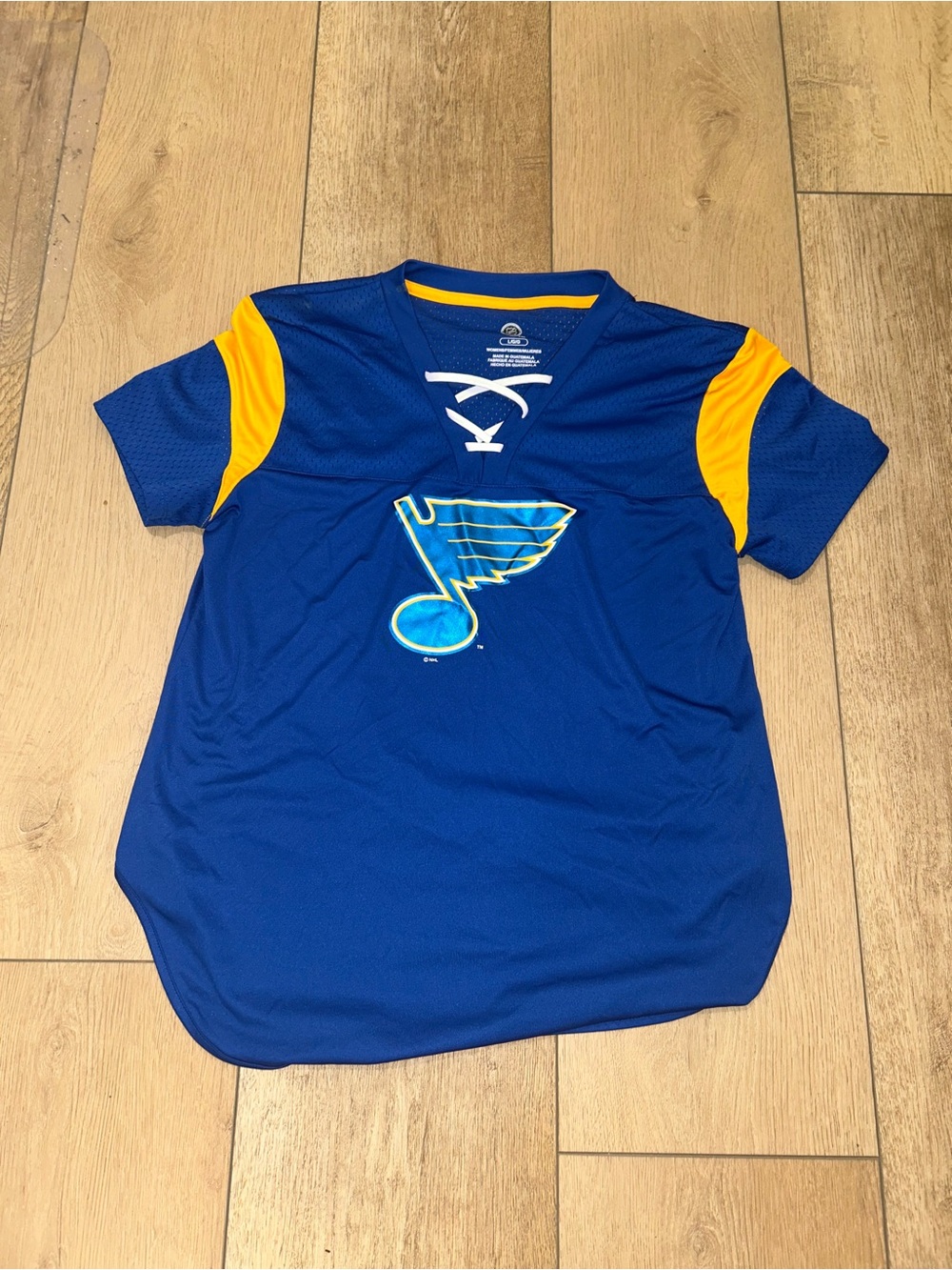 St Louis Blues Shirt NHL Lace Top Blue Short Sleeve Women Large